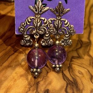 Vintage 925 Victorian Style Earrings With Amethyst Orbs From Peru